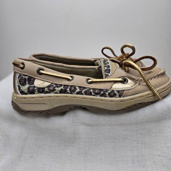 SPERRY Top-Siders Tan Boat Shoes with Glitter Leopard Print Pattern Size 13.5 - Picture 4 of 10